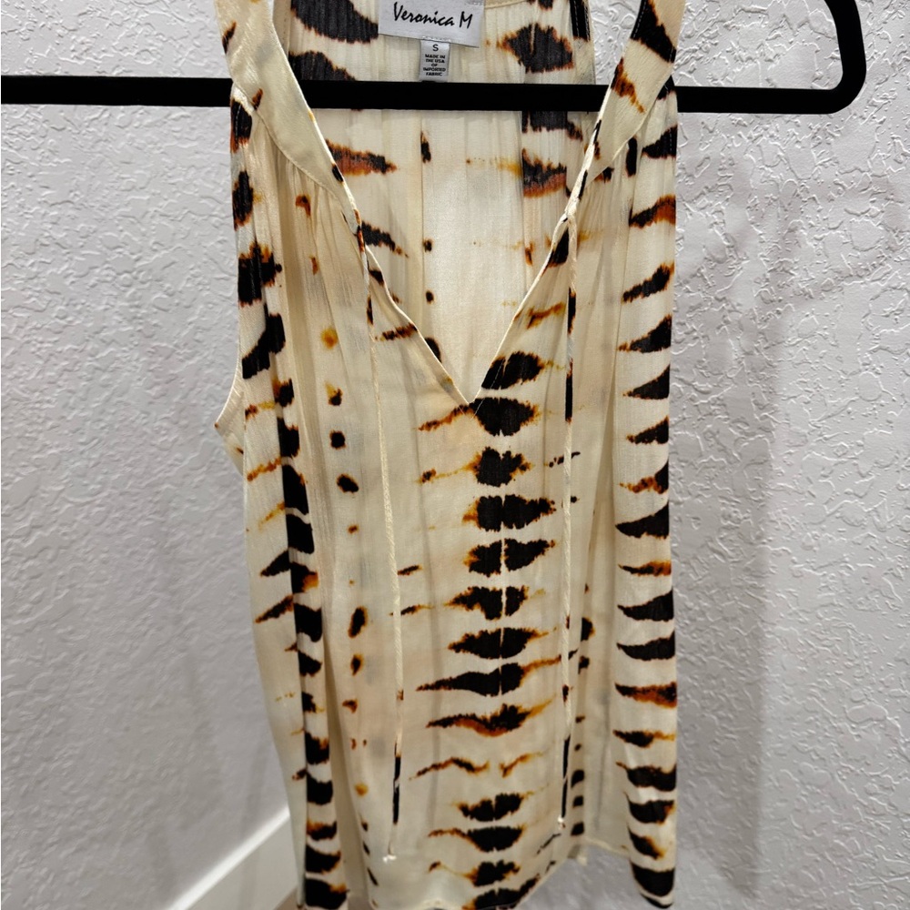 Veronica M Cream and Black Patterned Tank Top